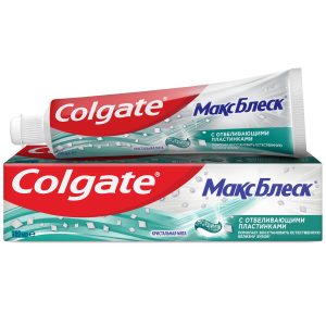 Зубная паста Colgate Макс Блеск Кристальная мята с отбеливающими пластинками для свежего дыхания и отбеливания зубов, 100 мл