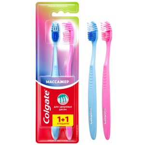 Зубная щетка Colgate Массажер, средней жесткости, промоупаковка 1+1