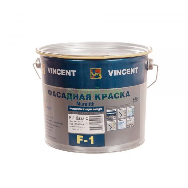 Краска Vincent F-1 Base c 8.1л плиолитовая мат (091-015)