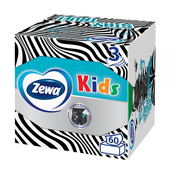 Детские Салфетки бумажные Zewa Kids, 3 слоя, 60 шт.