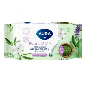 Салфетки влажные Aura для всей семьи 63 шт, в ассортименте