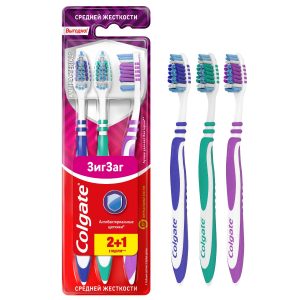 Зубная щетка Colgate Зиг Заг многофункциональная, средней жесткости, промоупаковка 2+1