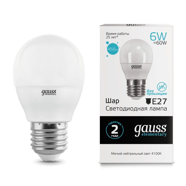 Gauss LED Elementary Globe 6W E27 4100K 1/10/100