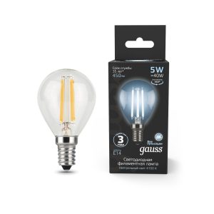 Лампа Gauss LED Filament Шар E14 5W 450lm 4100K 1/10/50