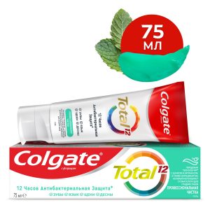 Зубная паста Colgate Total 12 Профессиональная Чистка (гель) с специальным ингредиентом для гладких и блестящих зубов, а также с цинком и аргинином для антибактериальной защиты всей полости рта в течение 12 часов, 75 мл