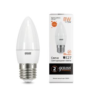 Gauss LED Elementary Candle 8W E27 3000K 1/10/100