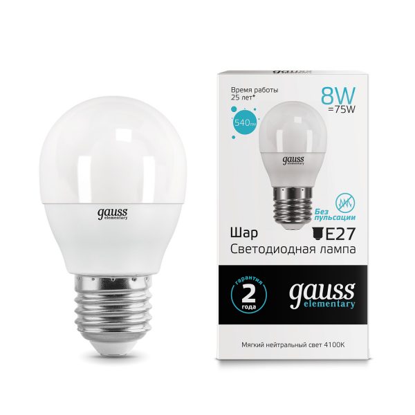 Gauss LED Elementary Globe 8W E27 4100K 1/10/100