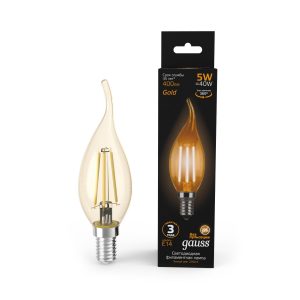 Лампа Gauss LED Filament Свеча на ветру E14 5W 400lm 2700K Golden 1/10/50