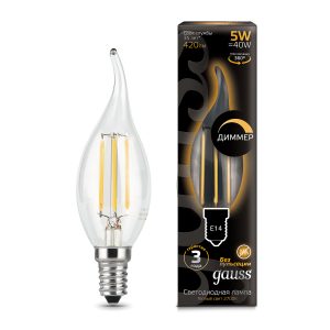 Лампа Gauss LED Filament Свеча на ветру dimmable E14 5W 420lm 2700K 1/10/50