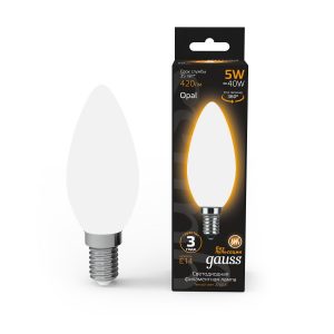 Лампа Gauss LED Filament Свеча OPAL E14 5W 420lm 2700К 1/10/50
