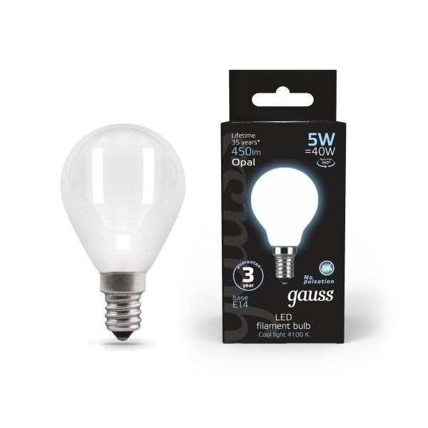 Лампа Gauss LED Filament Шар OPAL E14 5W 450lm 4100K 1/10/50