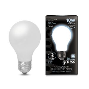 Лампа Gauss LED Filament A60 OPAL E27 10W 860lm 4100К 1/10/40