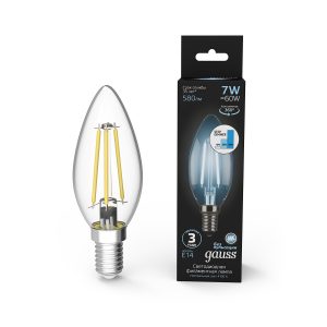 Лампа Gauss LED Filament Свеча E14 7W 580lm 4100К step dimmable 1/10/50