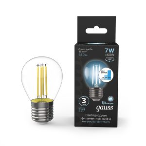 Лампа Gauss LED Filament Шар E27 7W 580lm 4100K step dimmable 1/10/50