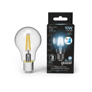 Лампа Gauss LED Filament A60 E27 10W 970lm 4100К step dimmable 1/10/40