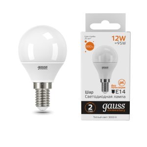 Лампа Gauss LED Elementary Шар 12W 880lm E14 3000K 1/10/100