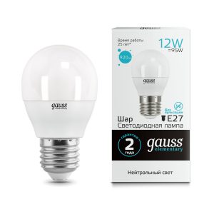 Лампа Gauss LED Elementary Шар 12W 920lm E27 4100K 1/10/100