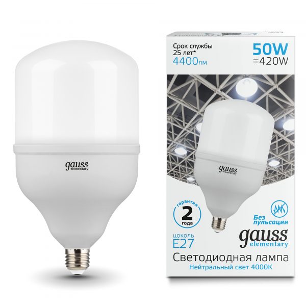 Лампа Gauss Elementary LED T140 E27 50W 4400lm 180-240V 4000K 1/8