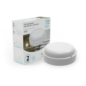 Св-к светодиодный Gauss IP65 D160*53 12W 940lm 4000K ЖКХ круглый c сенсором 1/40