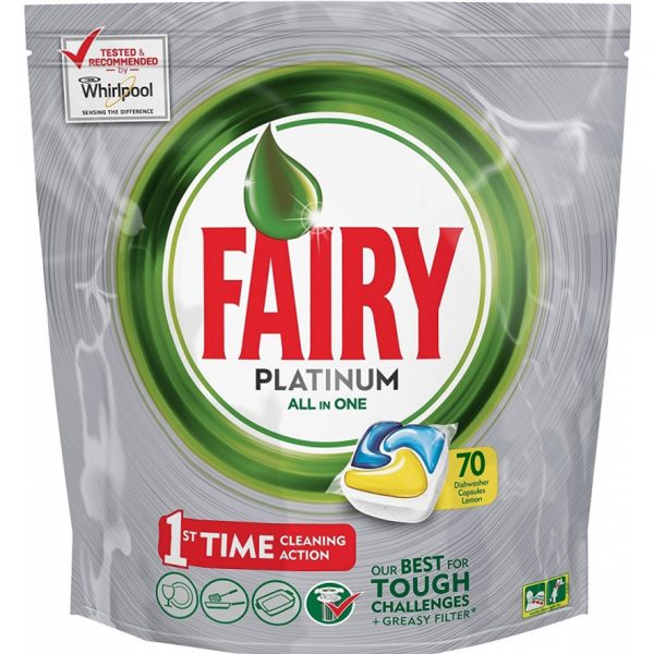Капсулы для посудомоечной машины Fairy Platinum. All in One Лимон 70 шт
