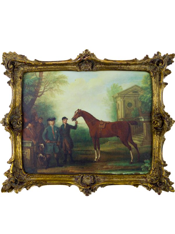 Панно Glasar в прямоугольной резной раме конь и люди, 33x27x3 см