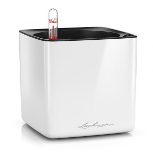 Кашпо с автополивом Lechuza cube glossy 14x14 белое