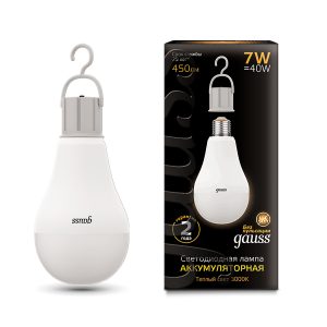 Лампа Gauss LED A60 7W E27 450lm 3000K с Li-Ion аккумулятором 1/10/60