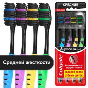 Зубная щетка Colgate Super Flexi Black, средней жесткости, набор из 4 шт