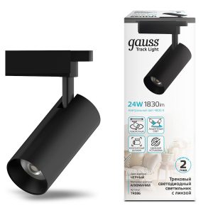 Светильник трековый Gauss цилиндр 24W 1830lm 4000K 180-220V IP20 65*206мм черный линза 36 LED