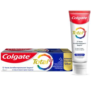 Зубная паста Colgate Total 12 Профессиональная Отбеливающая с цинком и аргинином для борьбы с потемнениями эмали и с антибактериальной защиты всей полости рта в течение 12 часов, 125 мл