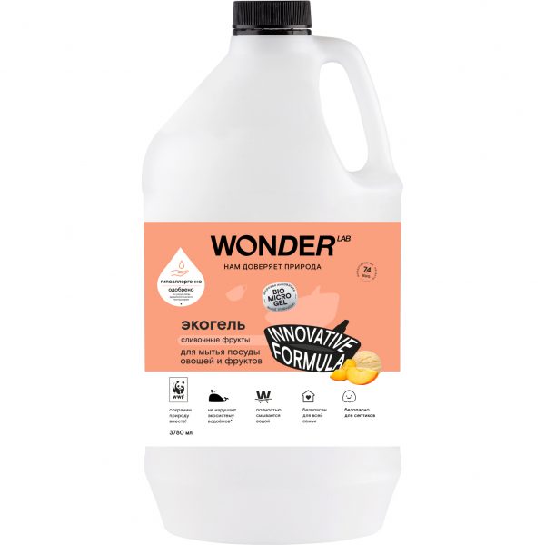 Средство для мытья посуды, овощей и фруктов WONDER LAB Сливочные фрукты экологичное, 3,78 л