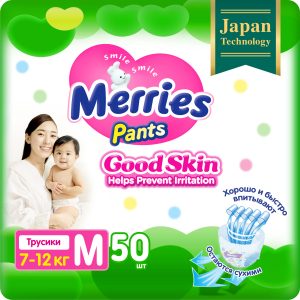 Подгузники-трусики Merries Good skin M / 3 (7-12 кг), 50 шт, по японским технологиям