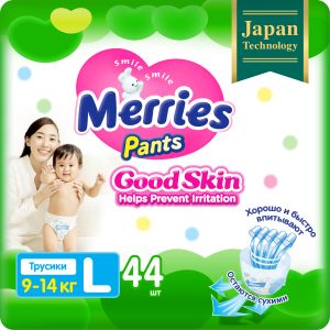 Подгузники-трусики Merries Good skin L / 4 (9-14кг), 44 шт, по японским технологиям