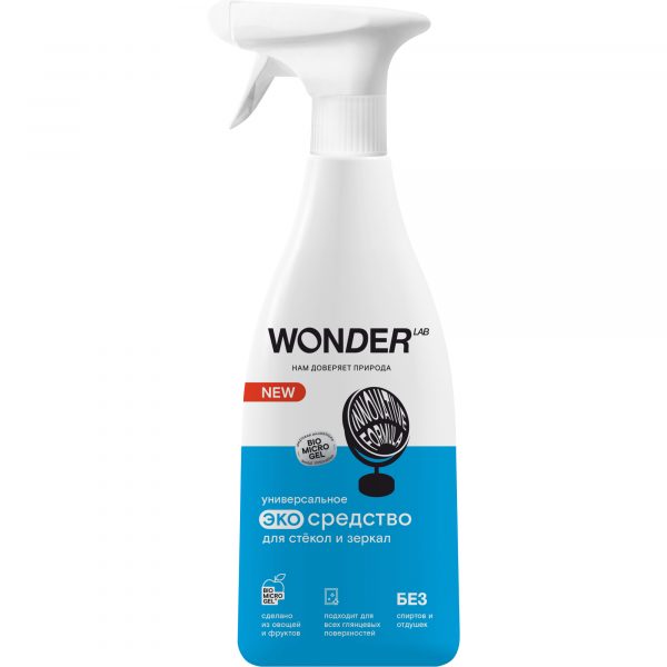 Средство для мытья окон, стекол и зеркал WONDER LAB, экологичное, без спирта, не оставляет разводов, 550 мл