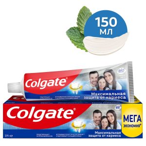 Зубная паста Colgate Максимальная защита от кариеса Свежая мята с комплексом кальция и фторида и технологий Calcium-lock для укрепления ослабленной эмали, защиты от кариеса и свежего дыхания, 150 мл