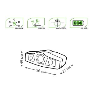 Фонарь Gauss налобный GFL406 5W 180lm Li-ion 500mAh LED