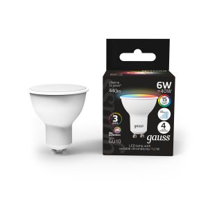 Лампа Gauss MR16 6W GU10 RGBW+диммирование LED