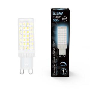 Лампа Gauss G9 AC185-265V 5,5W 550lm 4100K керамика диммируемая LED