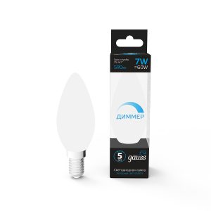 Лампа Gauss Свеча 7W 590lm 6500К E14 диммируемая LED