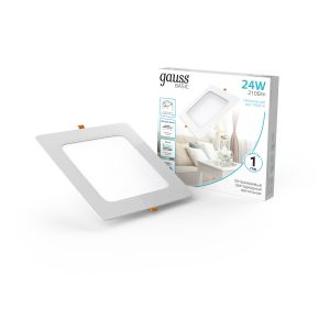 Светильник Gauss Basic Downlight квадрат 24W 2100lm 4000K 170-260V IP20 225X26 монтаж белый LED 1/40