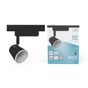 Трековый однофазный светильник Gauss LED, 4000К, 250 Лм, цвет черный, форма цилиндр, 5Вт, 105X76X140