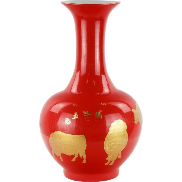 Ваза Glasar фарфоровая красная с быками 27х27х49 см