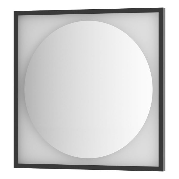 Зеркало Defesto с LED-подсветкой без выключателя 15 W теплый белый свет, черная рама 70x70 см