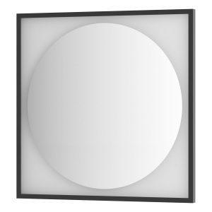 Зеркало Defesto с LED-подсветкой без выключателя 18 W теплый белый свет, черная рама 80x80 см