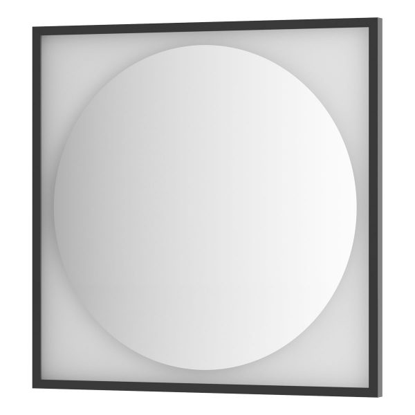 Зеркало Defesto с LED-подсветкой без выключателя 18 W теплый белый свет, черная рама 80x80 см