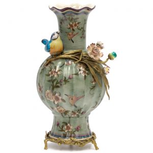 Ваза с птичкой Glasar зеленая 26x21x38 см
