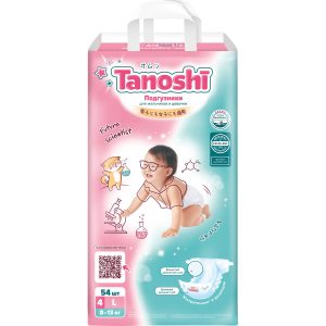 Подгузники для детей Tanoshi, размер L  / 4 (8-13 кг), 54 шт, ультратонкие и дышащие