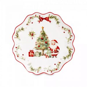 Тарелка закусочная Decor de table Рождественский винтаж фарфоровая белая 21 см