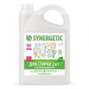 Гель для стирки 2в1 Synergetic c пятновыводителем, концентрат, гипоаллергенный, 3,75 л, 125 стирок