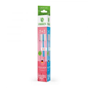 Зубная щетка для взрослых Synergetic Eco dental care средней жесткости, 2 шт (розовая, голубая)